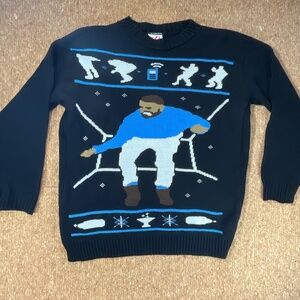 Drake Hotline Bling Ugly Christmas Sweater Hip Hop Knit Pullover Black Blue